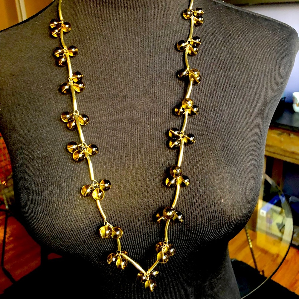 J. Crew Gold and Green Glass Bauble Necklace